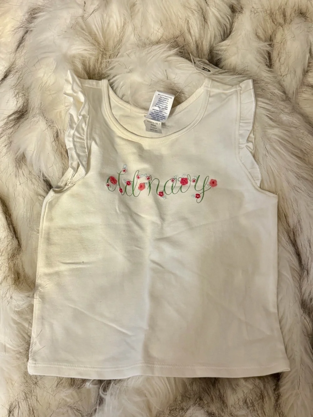 NWT Old Navy Cream Ruffle Sleeve Tank Top with Floral Embroidery